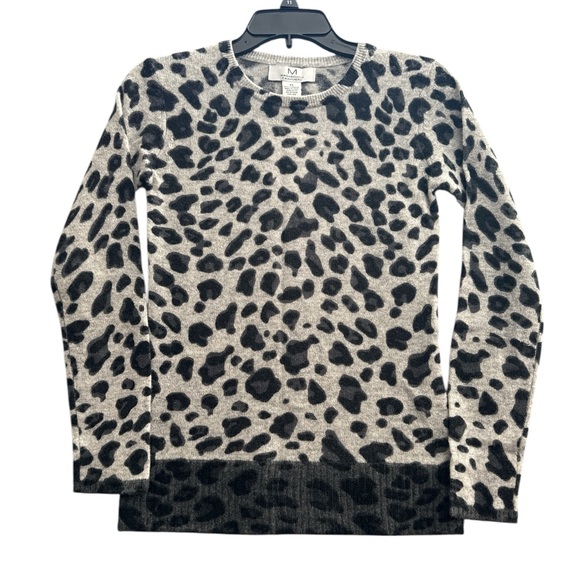Magaschoni Black Gray Leopard Print Color block Cashmere Sweater - Picture 4 of 10
